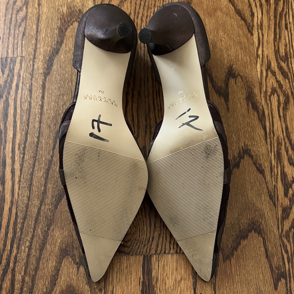 NY Transit Elegant Brown See Through Floral Women's Heels size 7 - Picture 6 of 7